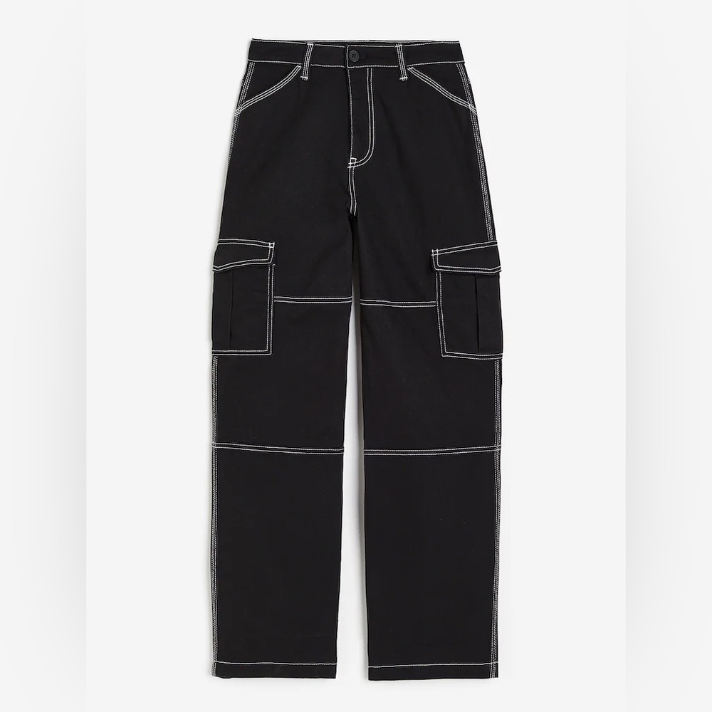 H&M Black Cargo Pants with White Stitching